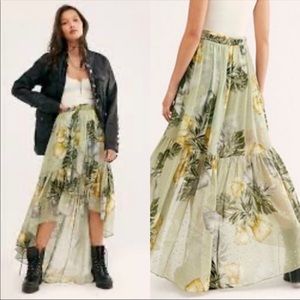 Free People Floral High-Low Skirt - Green and Yellow